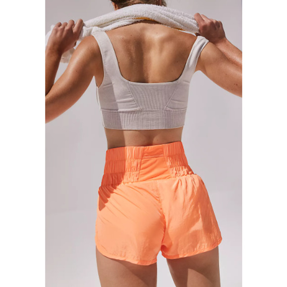 Free People The Way Home Orange Nylon High Waisted Shorts Size L - Picture 2 of 10